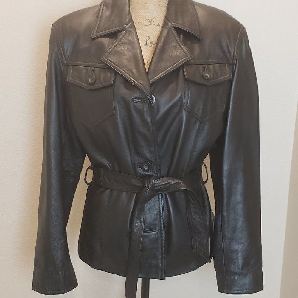 Beyond Sport Black Belted Leather Jacket Size Medium